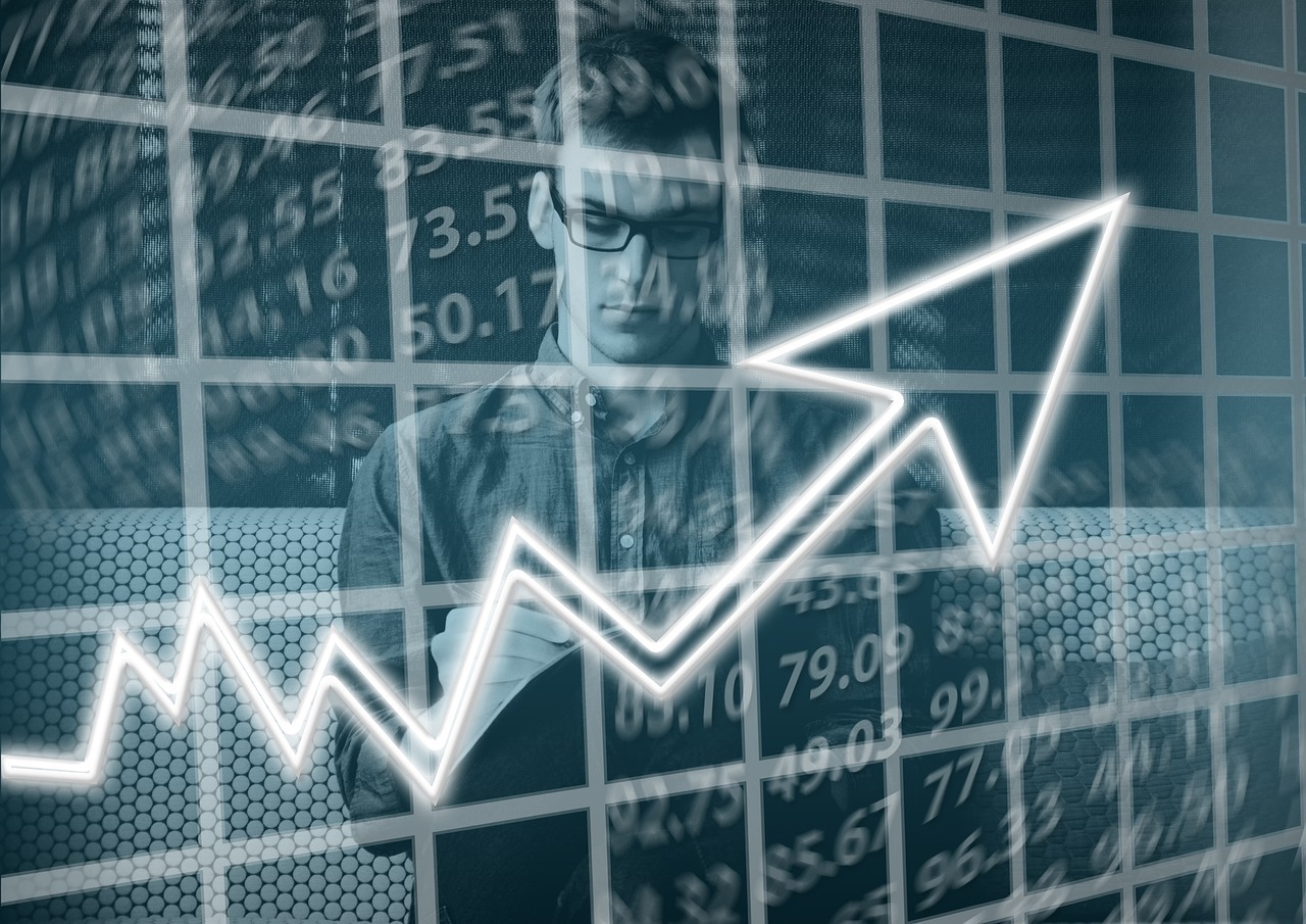 businessman with numbers in the background